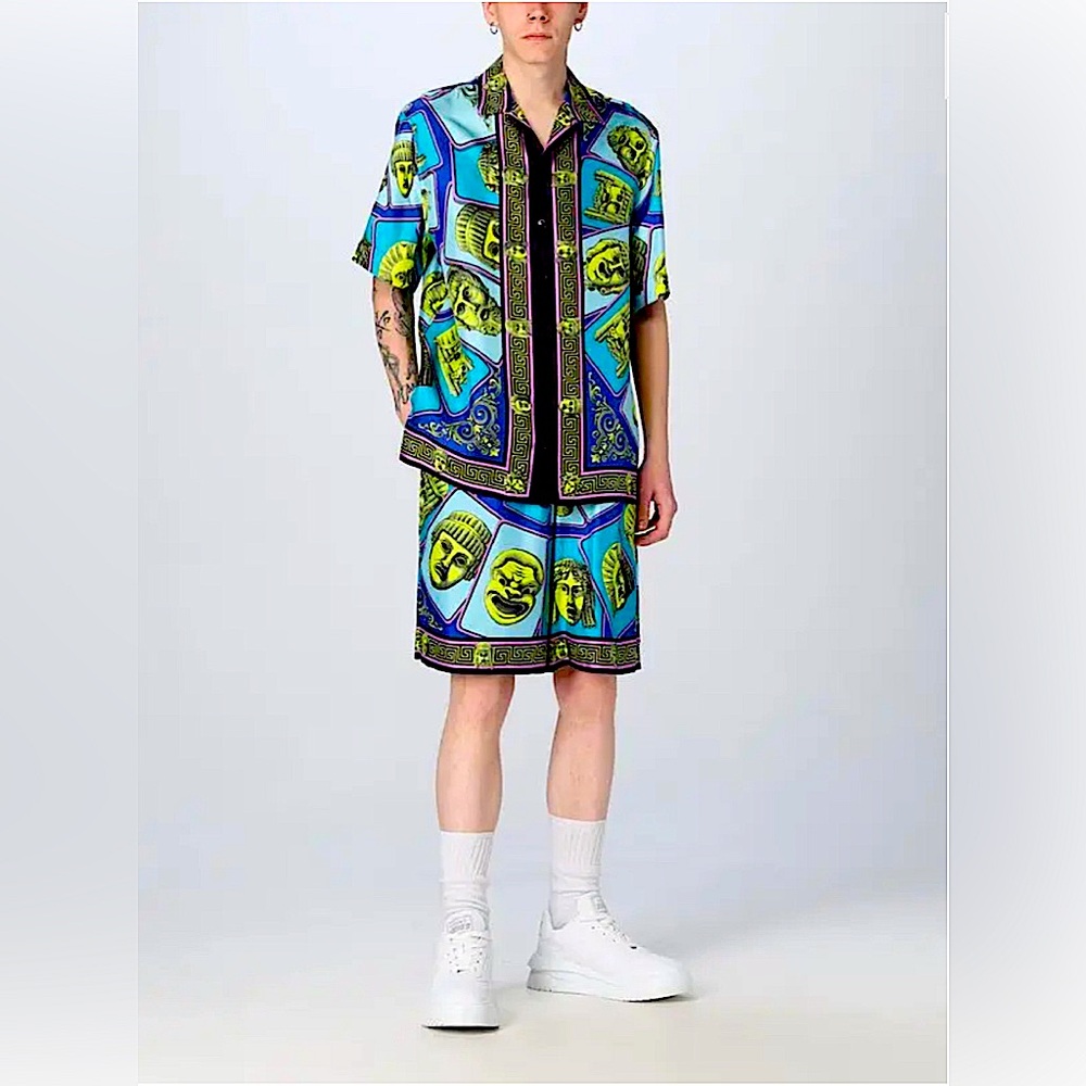 Turquoise Blue Versace Men’s Silk Short Set